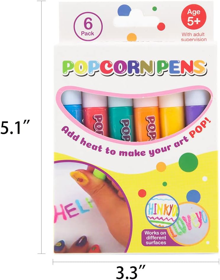 WYZHI Set of 6 Magic Puffy Pens Bubble Puffy Pen Art Popcorn Color Paint Pens DIY Drawing Heated Expands Kids Art Supplies
