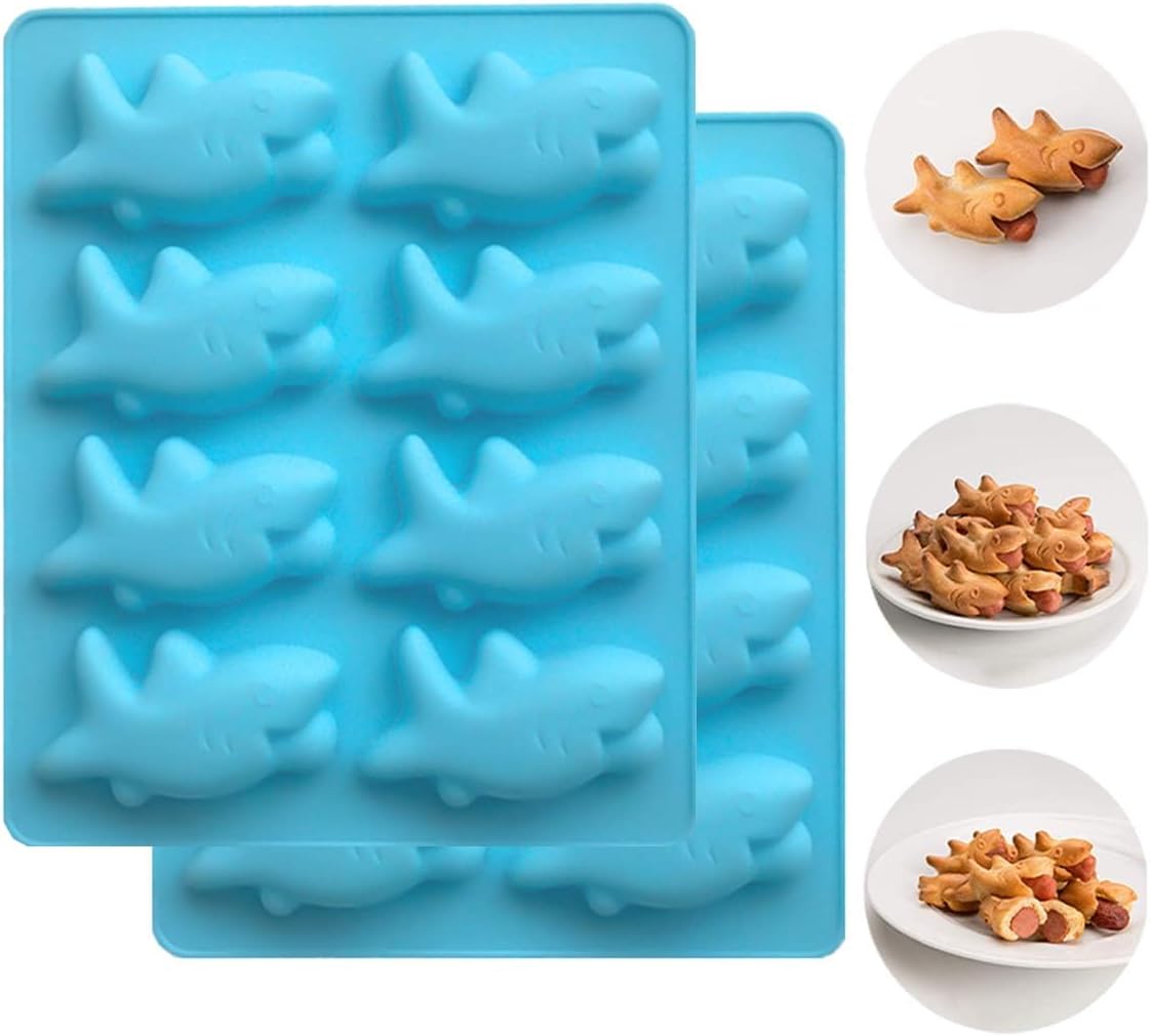 Wenoanew Shark Pigs In A Blanket Cookie Mold Shark Bites or Pigs Ice Cube Molds Silicone Molds (2 Pack)