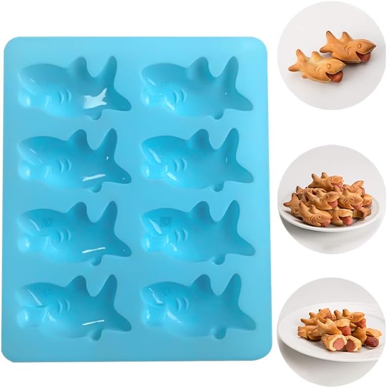 Wenoanew Shark Pigs In A Blanket Cookie Mold Shark Bites or Pigs Ice Cube Molds Silicone Molds (2 Pack)