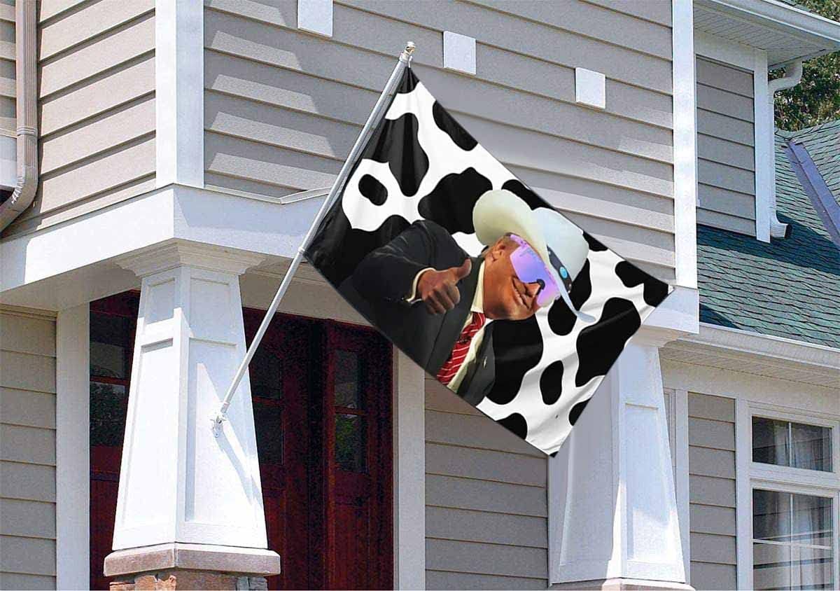 Trump Cow Print Cowboy Hat Flag Funny Home Outdoor Garden Yard Anti-Ultraviolet Fading With Grommets Flag