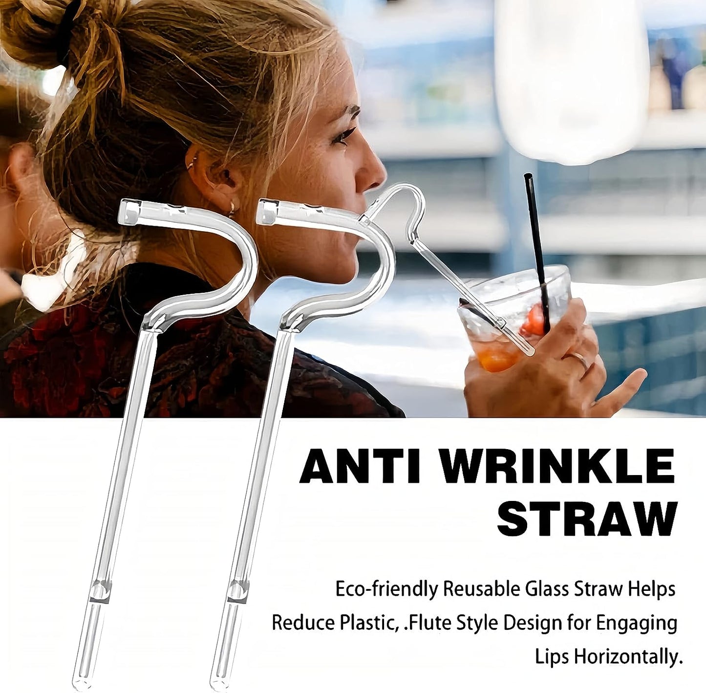 Wenoanew Anti Wrinkle Straw Flute Style Design for Engaging No Wrinkle Straw Say Goodbye to Wrinkles with Reusable Glass Drinking Lip Straw