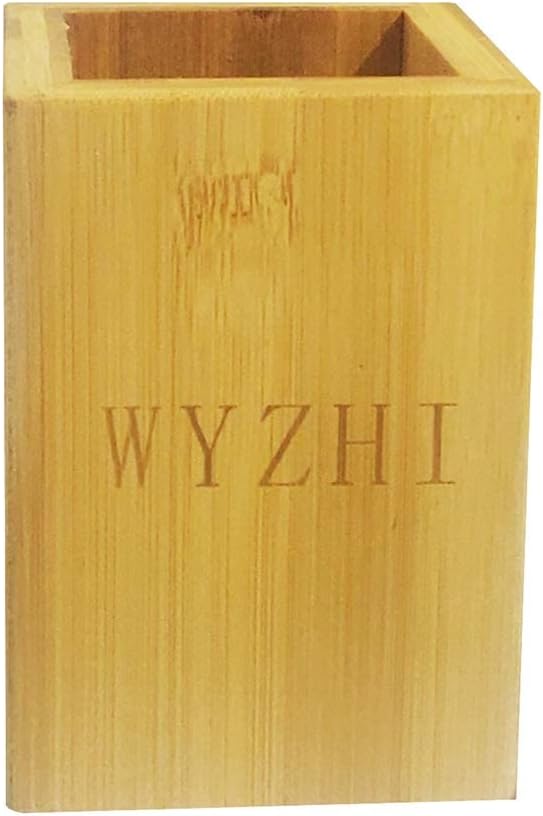 WYZHI Wooden Desk Pen Pencil Holder Stand Office Home Desktop Organizer Desk Art Accessories Multi Storage Cup Bamboo Color
