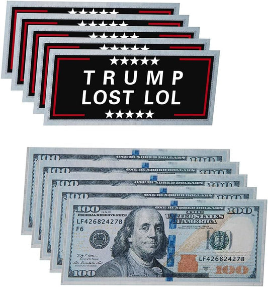 WYZHI 100 Pack Trump Lost 100 Dollar Bills Hundred Bills Gag Joke Prank Anti Trump Funny $100 Drop Card