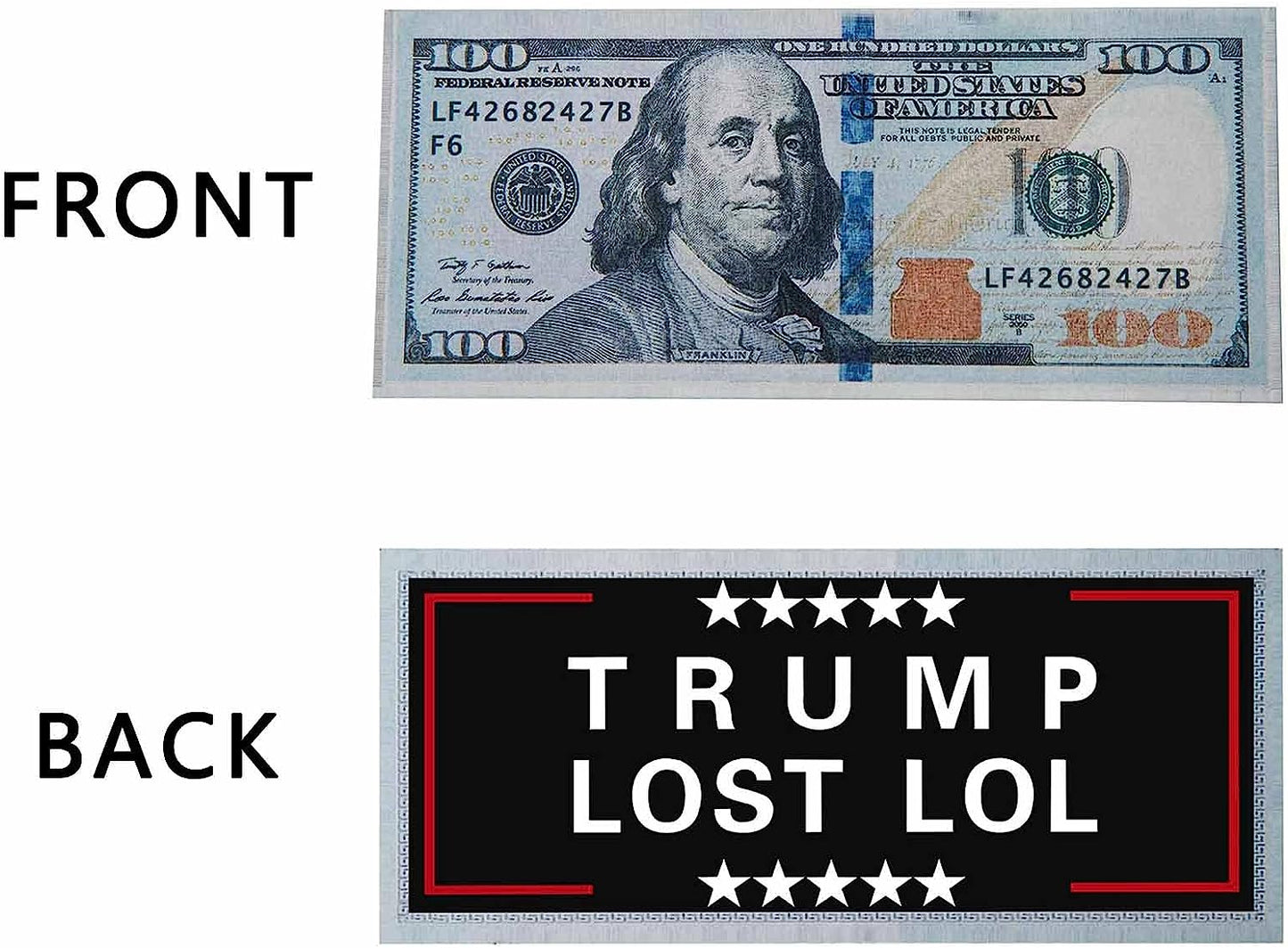WYZHI 100 Pack Trump Lost 100 Dollar Bills Hundred Bills Gag Joke Prank Anti Trump Funny $100 Drop Card