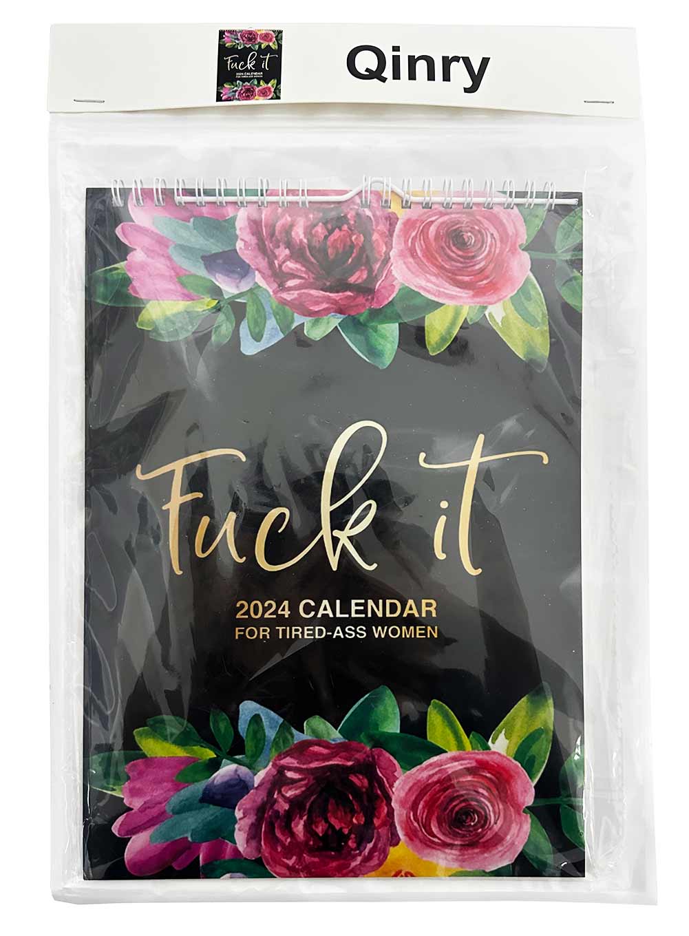 Qinry Fuck It 2024 Calendar Funny Novelty Monthly Calendar Flower Calendar Memo For Tired-Ass Women With Hook Home Office Hanging Calendar