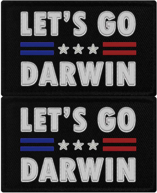 2 Pack Let's Go Darwin Patch Funny Let's Go Brandon Embroidery Military Tactical Hook Fastener Patch for Caps Bags Vests Military Uniforms